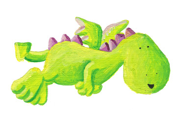 Fototapeta premium Cute green dragon flying
