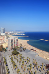 Barceloneta district and beach of Barcelona, Spain