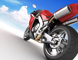 Fototapete Motorrad Roter Feuerball auf weißem Hintergrund und Himmel am Horizont