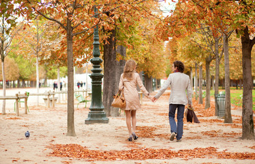 Romantic couple in Paris, having a date at fall