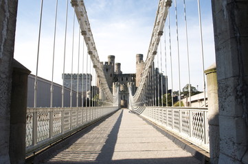 Thomas Telfords suspension bridge At Conwy castle in north Wales - obrazy, fototapety, plakaty