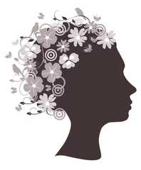 Tableaux sur verre Femme fleurs tête florale de vecteur