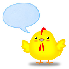 chicken cartoon speaking with text box, isolated on white
