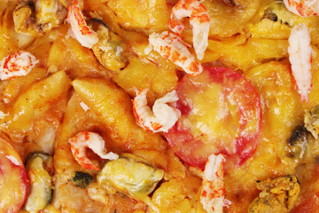 Delicious pizza with seafood  closeup