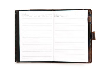 open notebook on white background