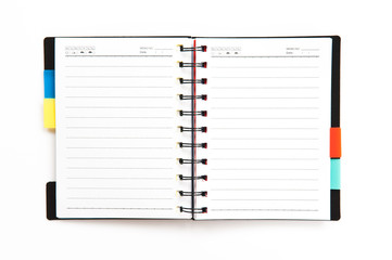 open notebook on white background