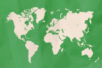 green world map with paper craft