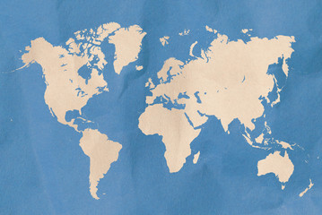 blue world map with paper craft - 35933657