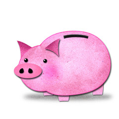 pink piggy bank isolated, create from paper craft.