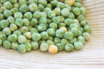 Dry green pea on white background