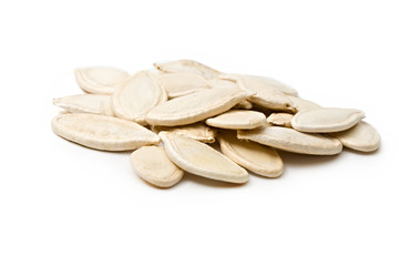 Pumpkin seeds isolated on the white background