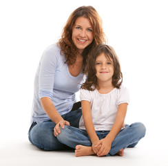 Mother and daughter on a white background