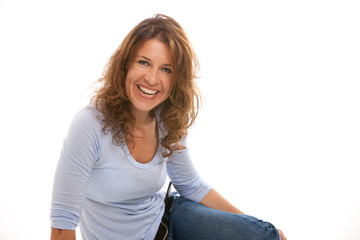 Attractive middle age woman on a white background