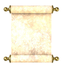 Scroll paper with golden handles over white.