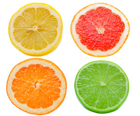 citrus slices isolated on white background