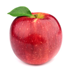 Ripe apple with leaves