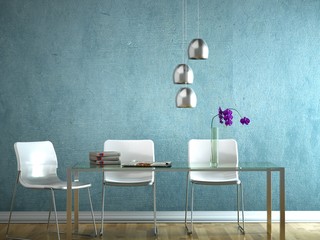 Wohndesign - Esszimmer weiss blau