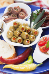 Pickled olives with other antipasto food