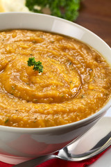 Cream of sweet potato with garlic, thyme, basil