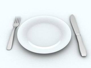 Plate, fork, and spoon