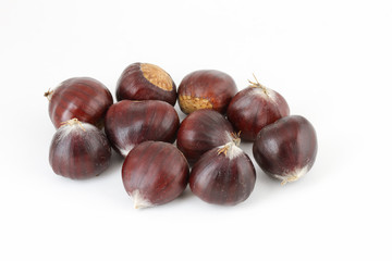 Ten chestnuts on white background