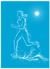 female runner running water