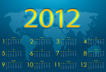 2012 calendar with blue abstract background