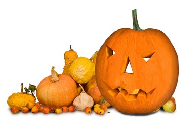 carved halloween pumpkin on a white background