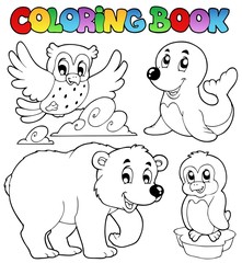 Naklejka premium Coloring book happy winter animals