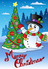 Merry Christmas card with snowman 1