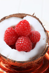 Coconut and raspberries