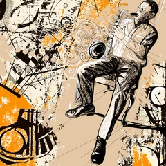 Papier Peint photo autocollant Art Studio saxophoniste sur un fond grunge