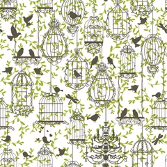 Papier Peint photo Lavable Oiseaux en cages Modèle vintage d& 39 oiseaux et de cages
