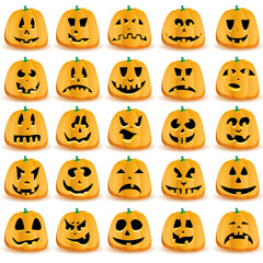 Halloween pumpkins with mouths, eyes and noses