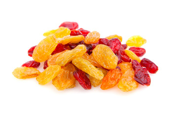 a pile of raisins isolated on a white background