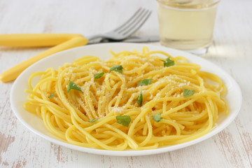 spaghetti on an white plate
