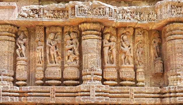 Erotic sculptures, a fine art display at Sun temple Konark