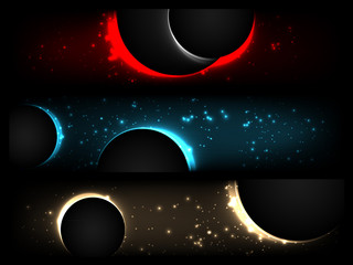 Three banners with planets