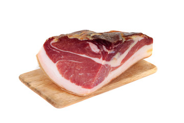 Prosciutto on white background