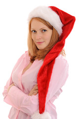 Junge Frau mit Weihnachtsmütze