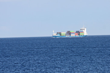 A Large Container Ship on the Open Sea.