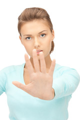 woman making stop gesture