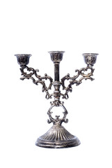 Old Tarnished Candleabra on White