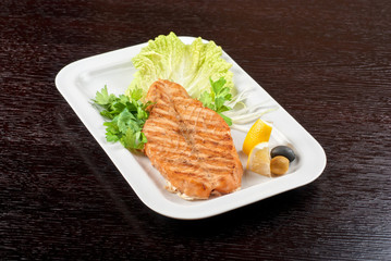 Grilled salmon steak