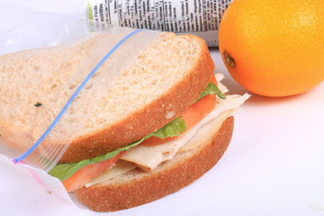 Sandwich in zipped plastic lunch bag