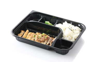 teriyaki chicken with rice isolated in white background