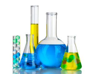 Test-tubes with liquid isolated on white