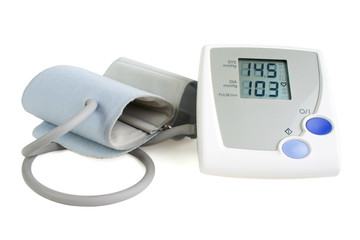 Digital blood pressure meter, isolated on white