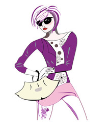 Fashion girl in purple clothes