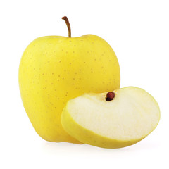 Yellow apple with half